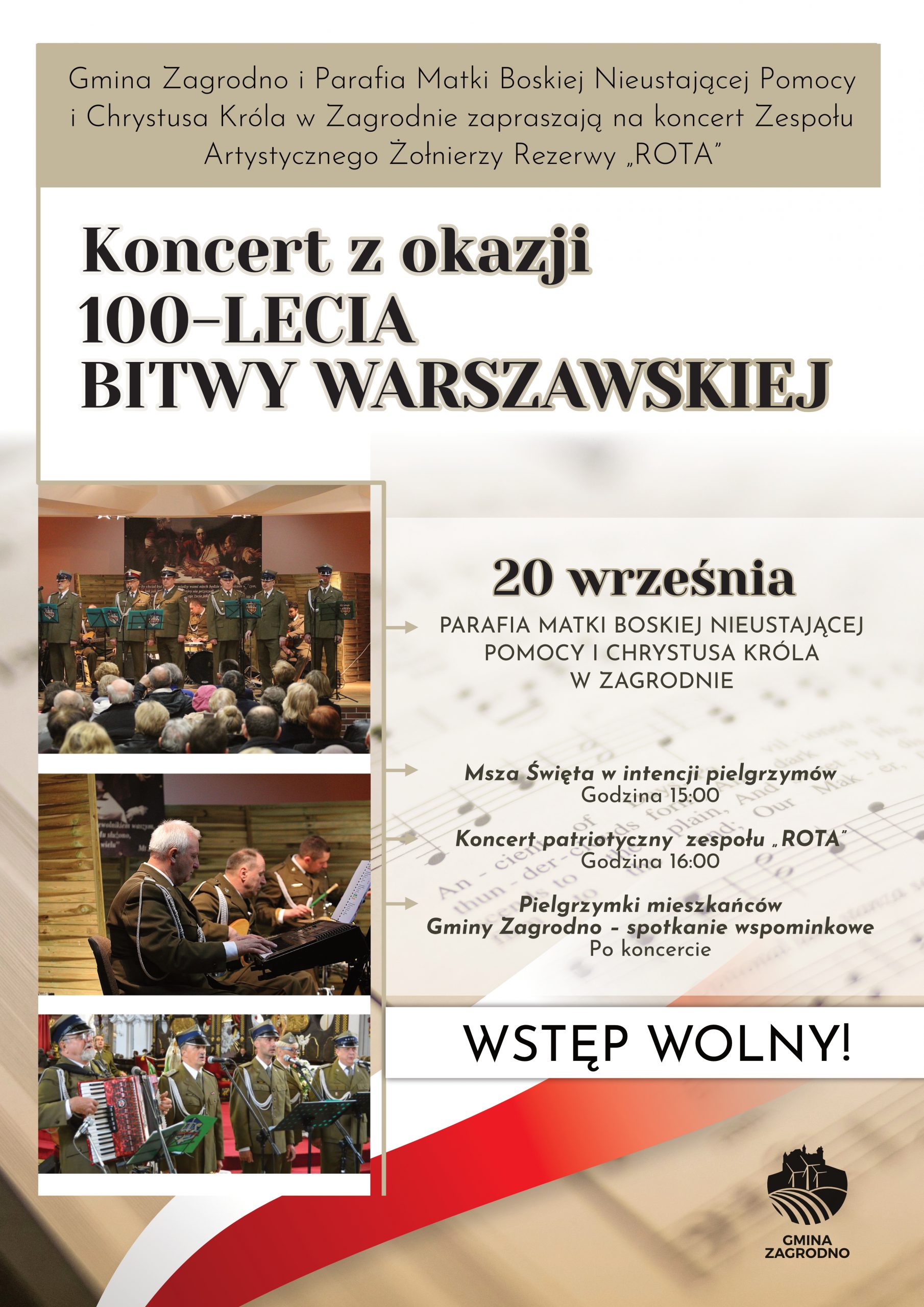 Plakat informujący o koncercie z okazji  stulecia bitwy warszawskiej
