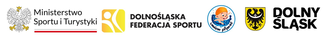 LOGA partnerów: Ministerstwo sportu i turystyki dolonoślska federacja sportu umiem pływać Dolny śląsk